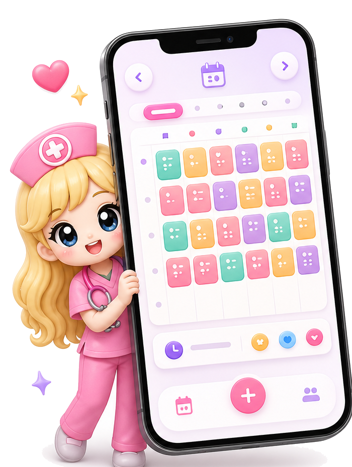 Cute Nursie phone calendar preview with nurse mascot