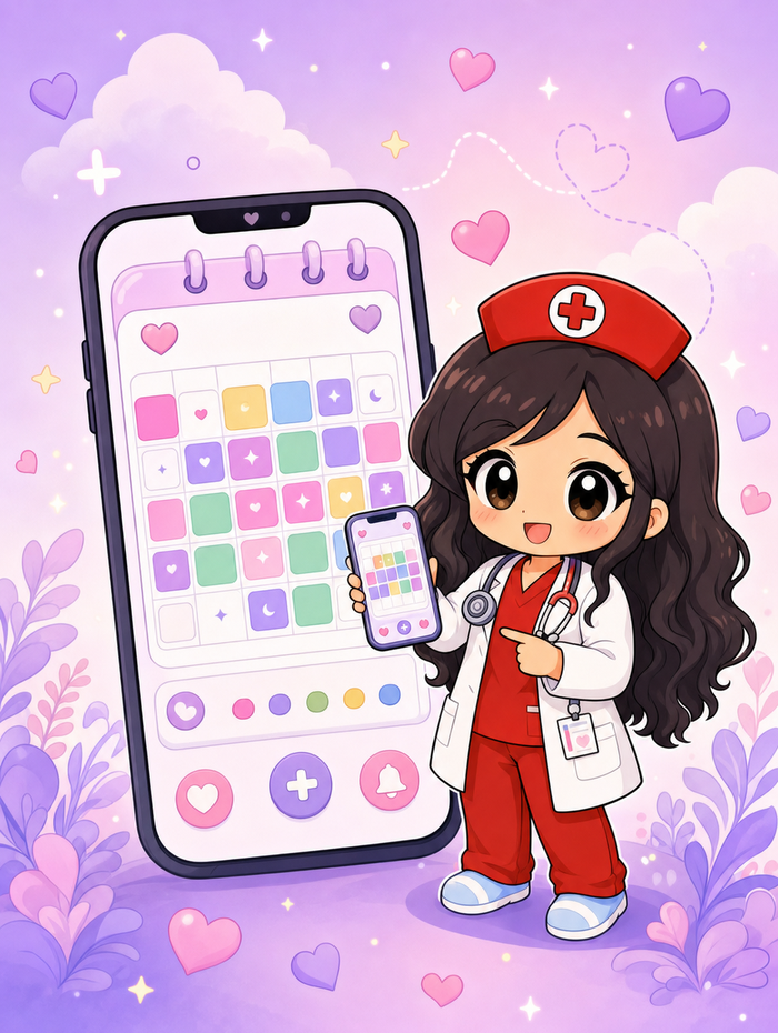 Cute Nursie phone calendar preview with nurse mascot
